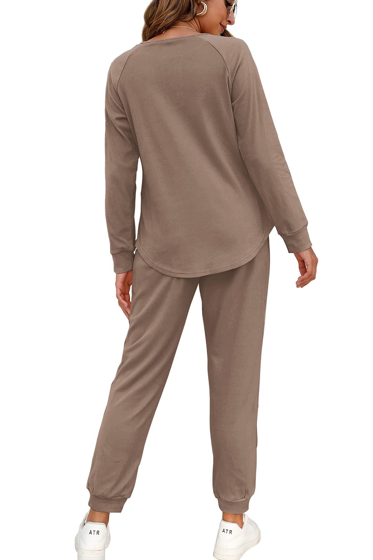 WIHOLL 2 Piece Women Jogger Outfits Sets, Sweatsuit for Women Set Khaki L