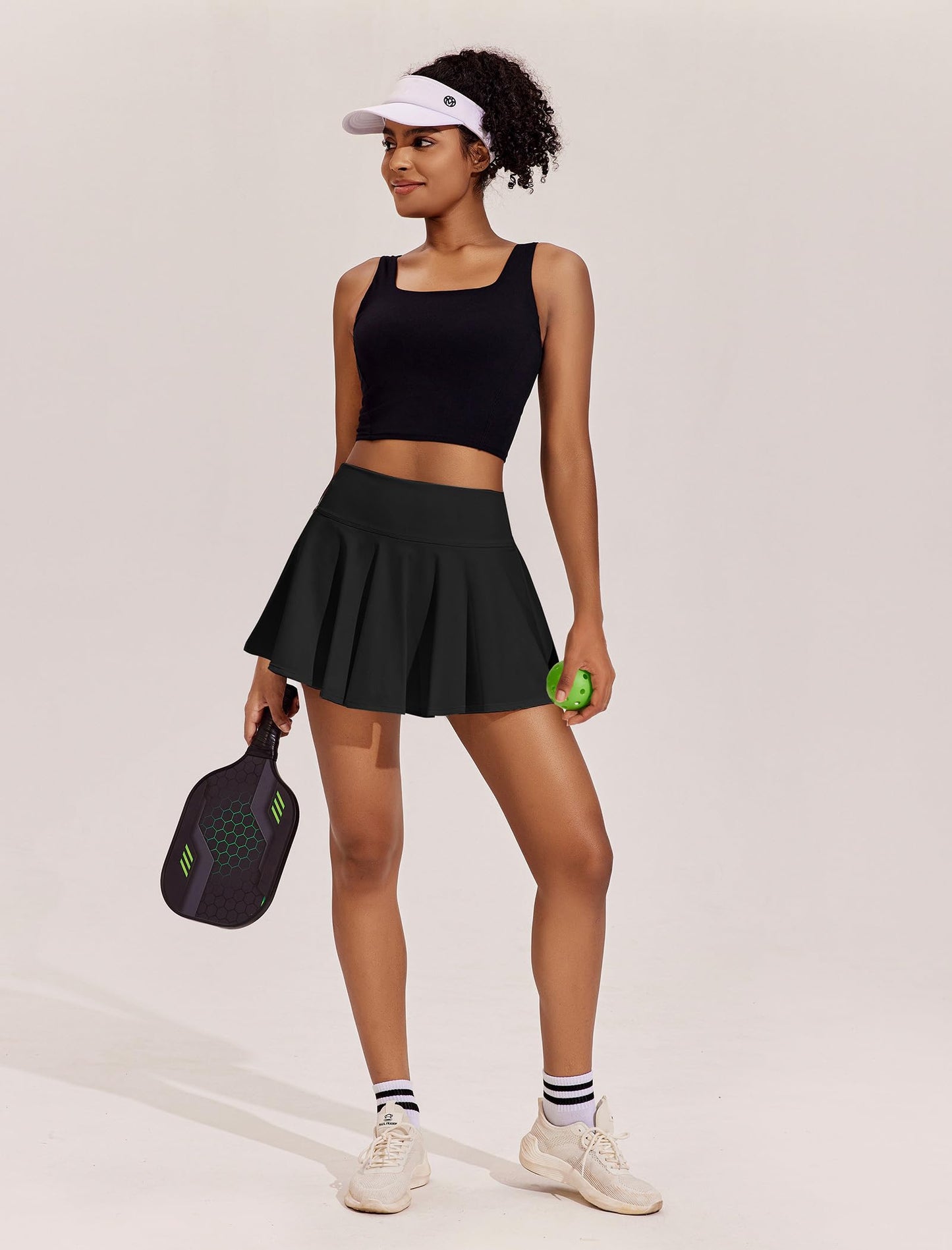 Womens Pleated Tennis Skirt High Waist Golf Skorts with 2 Pockets Pickleball Skirts with Inner Shorts Black M