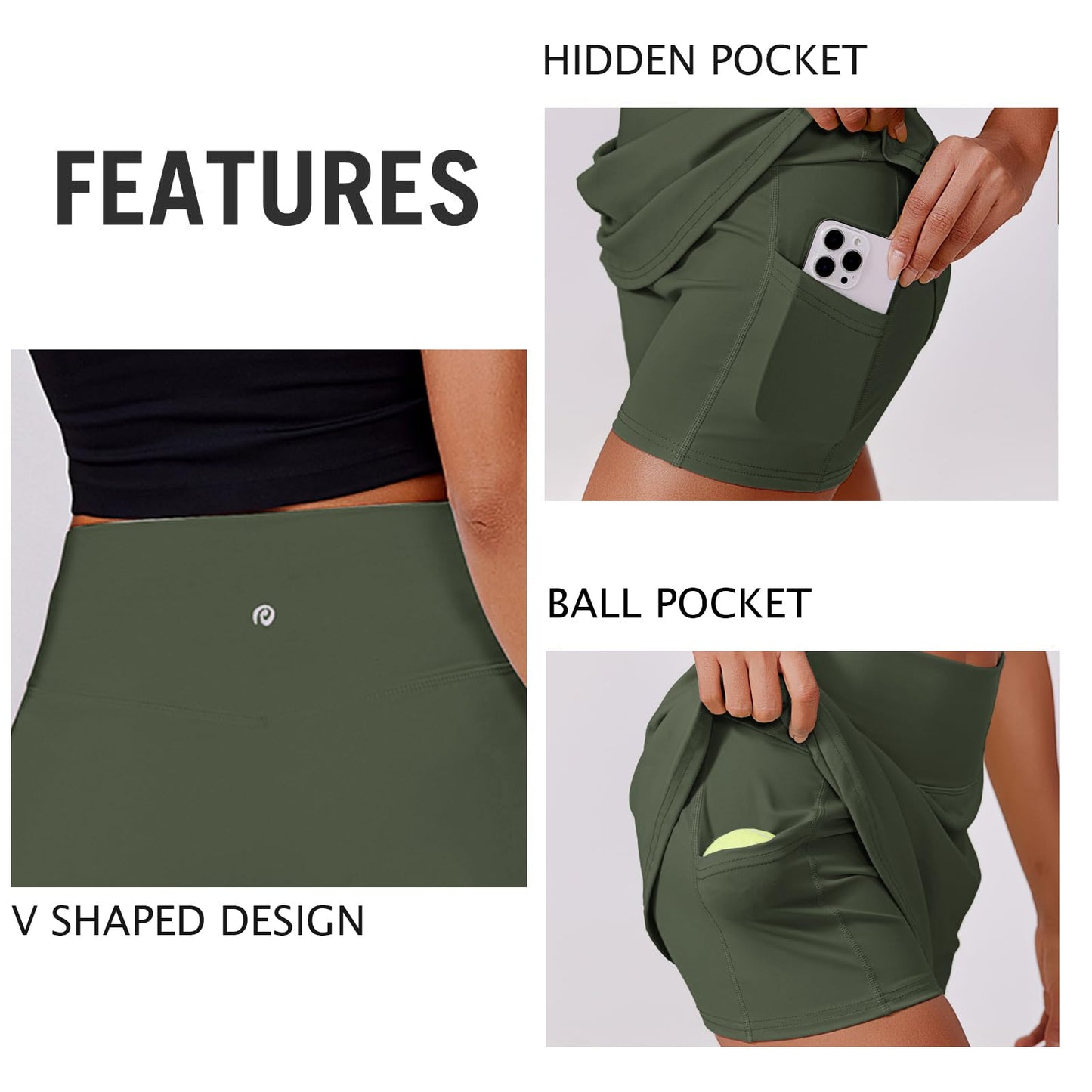 PINSPARK Women Tennis Skirt High Waisted Athletic Skorts Quick Dry Golf Skirt Lightweight Workout Skort with Pockets Shorts, Army Green XS