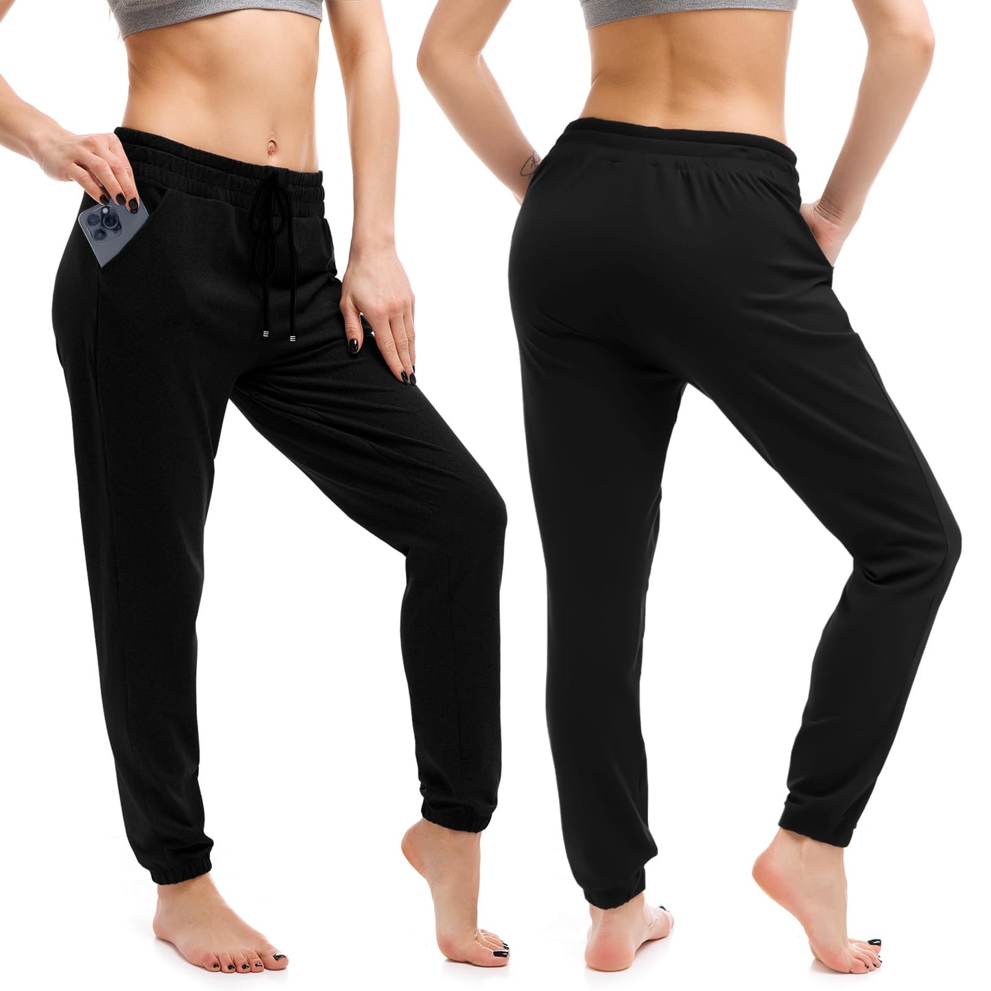 Walifrey Womens Joggers with Pockets, Drawstring Sweatpants Women for Lounging Jogging Gym and Workout Black,1 Pack Black S