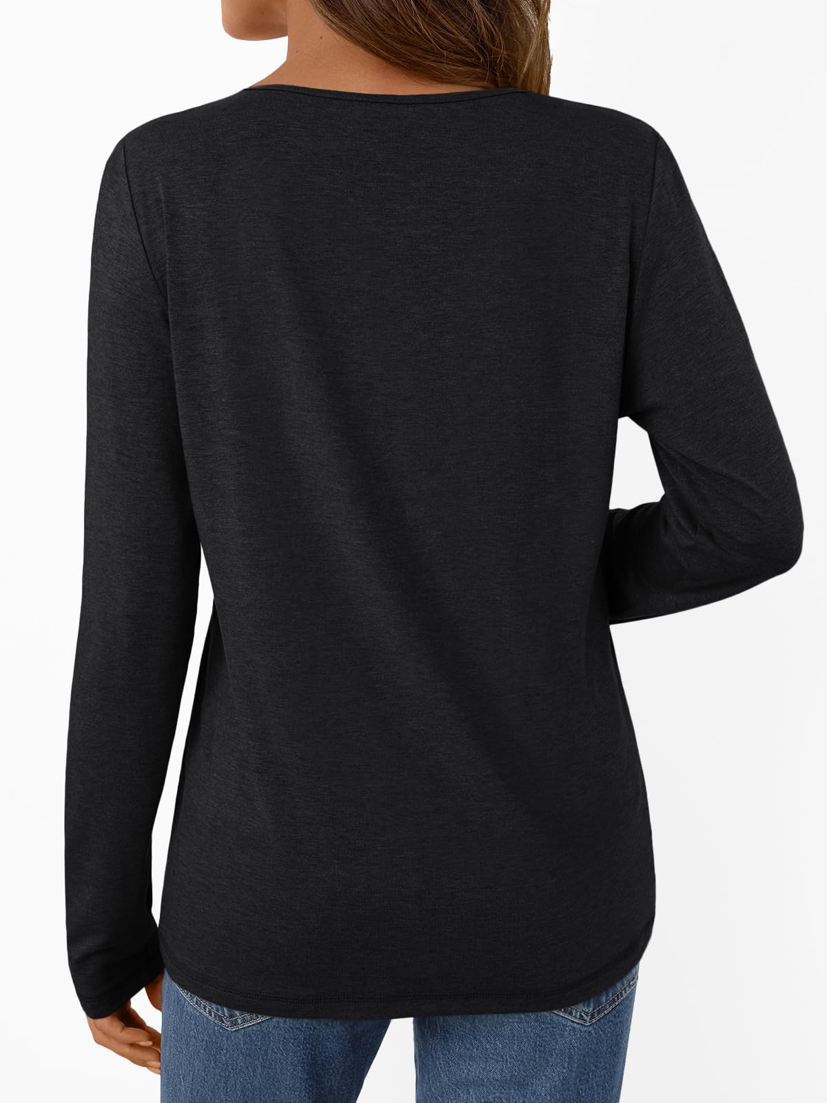 Womens Tops Fall Outfits 2025 T Shirts V Neck Casual Top Comfortable Shirt Soft Basic Tees Women Blouses Black S