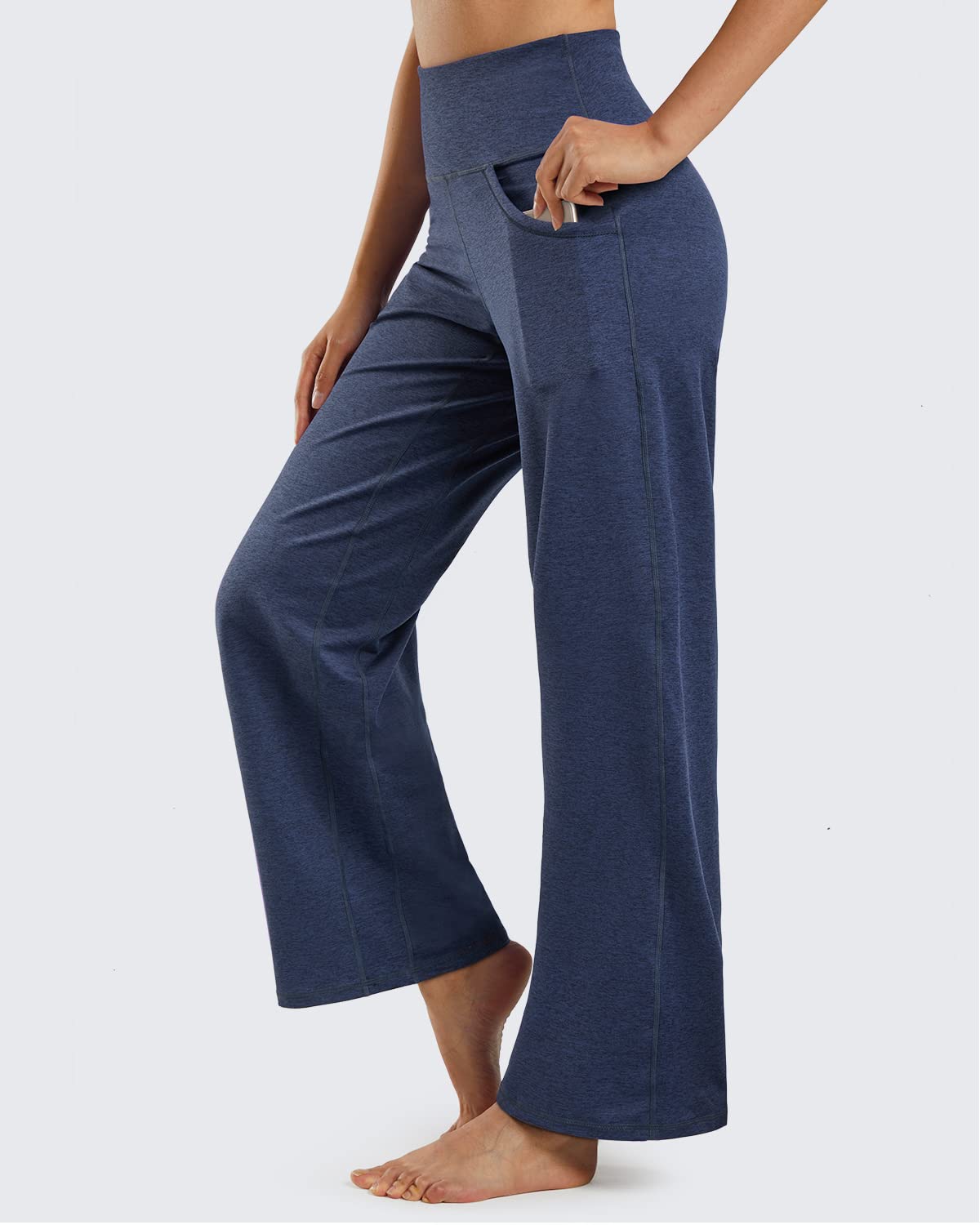 Promover Wide Leg Yoga Pants for Women Comfy Loose Sweatpants High Waist Lounge Casual Athletic Pants(Navy Heather,XXS,33")