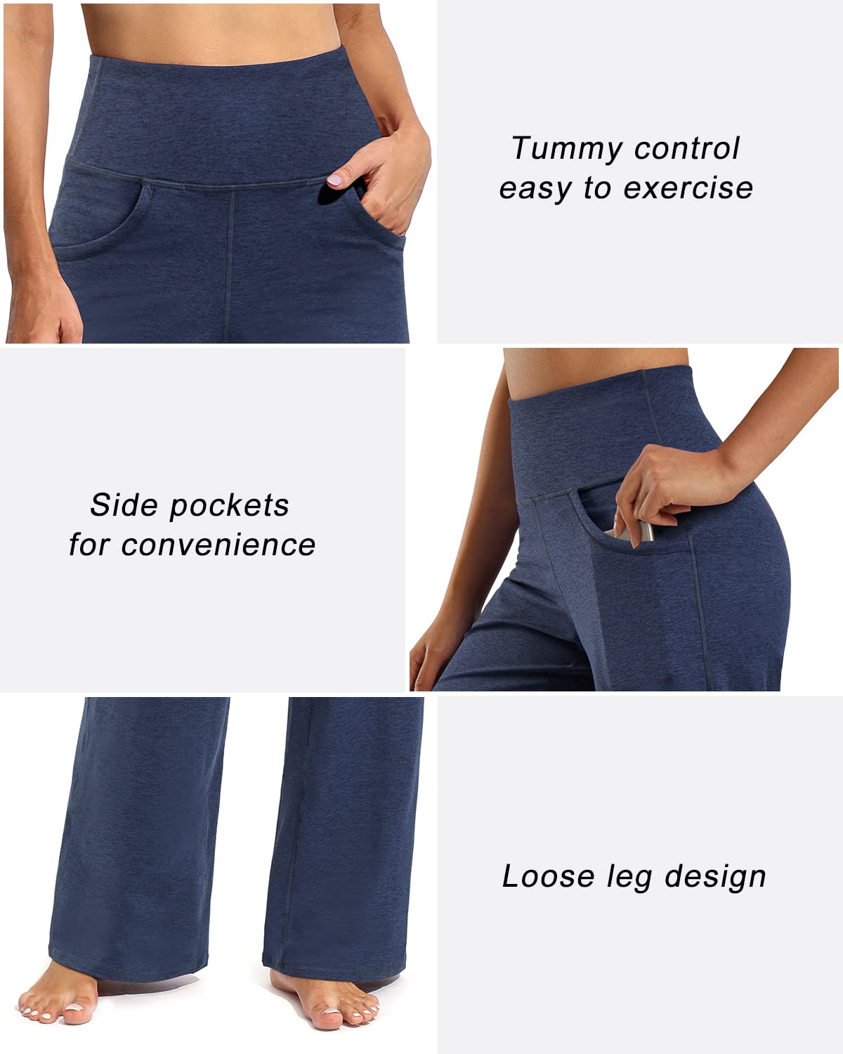 Promover Wide Leg Yoga Pants for Women Comfy Loose Sweatpants High Waist Lounge Casual Athletic Pants(Navy Heather,XXS,33")