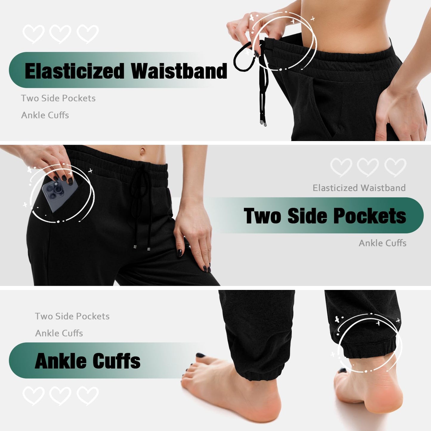 Walifrey Womens Joggers with Pockets, Drawstring Sweatpants Women for Lounging Jogging Gym and Workout Black,1 Pack Black S