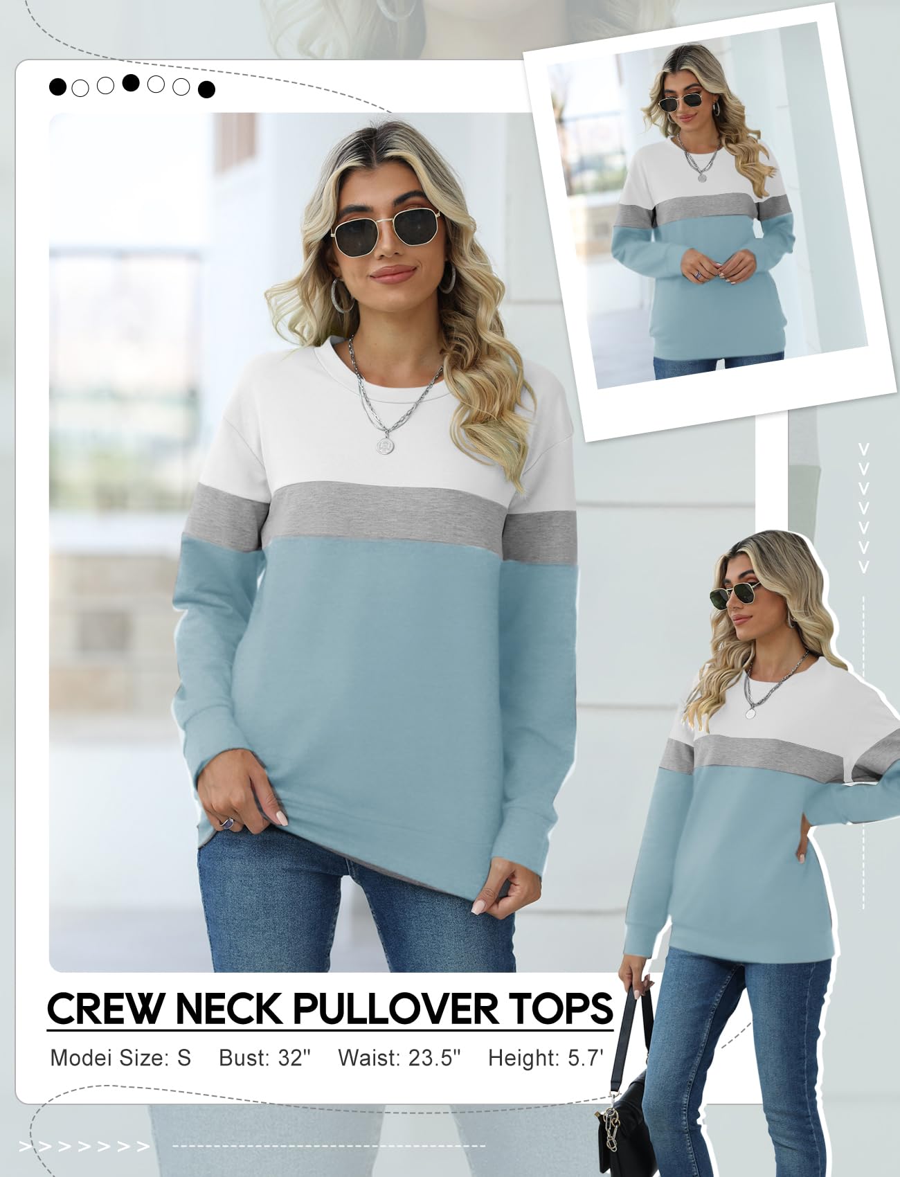 TICTICMIMI Women's Casual Long Sleeve Color Block/Solid Tops Crewneck Sweatshirts Cute Loose Fit Pullovers With Pockets A-blue