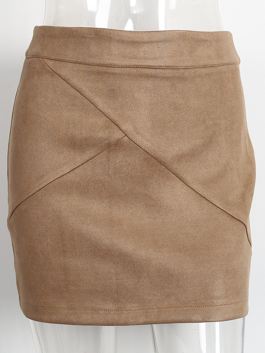 Simplee Apparel Women's High Waist Faux Suede Mini Short Bodycon Skirt Camel,8/10 (L)