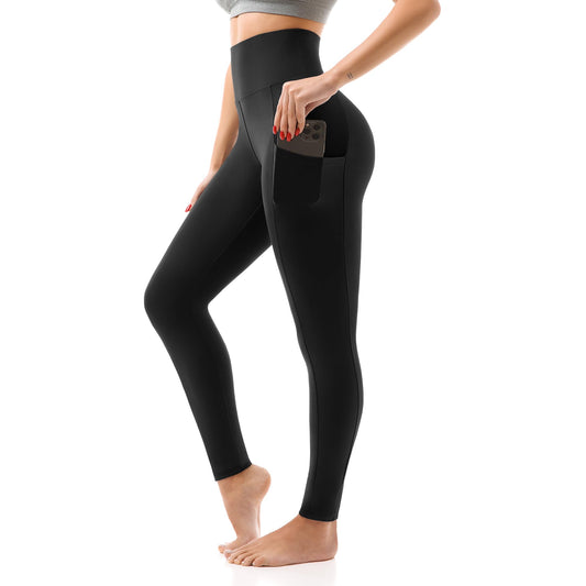 High Waisted Leggings with Pockets Women, Full Length Capri Buttery Soft Stretchy Yoga Pants(Full Black,L-XL)