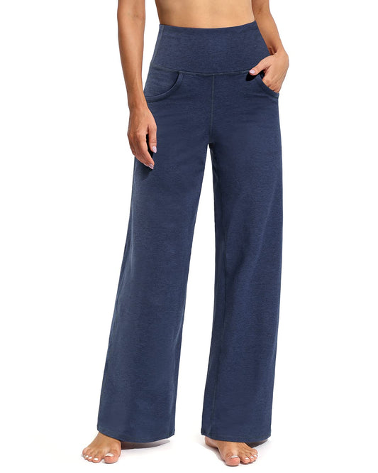 Promover Wide Leg Yoga Pants for Women Comfy Loose Sweatpants High Waist Lounge Casual Athletic Pants(Navy Heather,XXS,33")