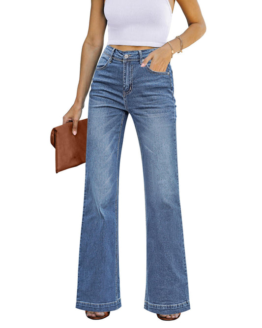 GRAPENT 70s Clothes for Women's Baggy Jeans Women's High Waisted Wide Leg Pants Womens High Waisted Jeans for Women Stretch Bootcut Western Womens Size 10 Color Bay Blue Size 8 10