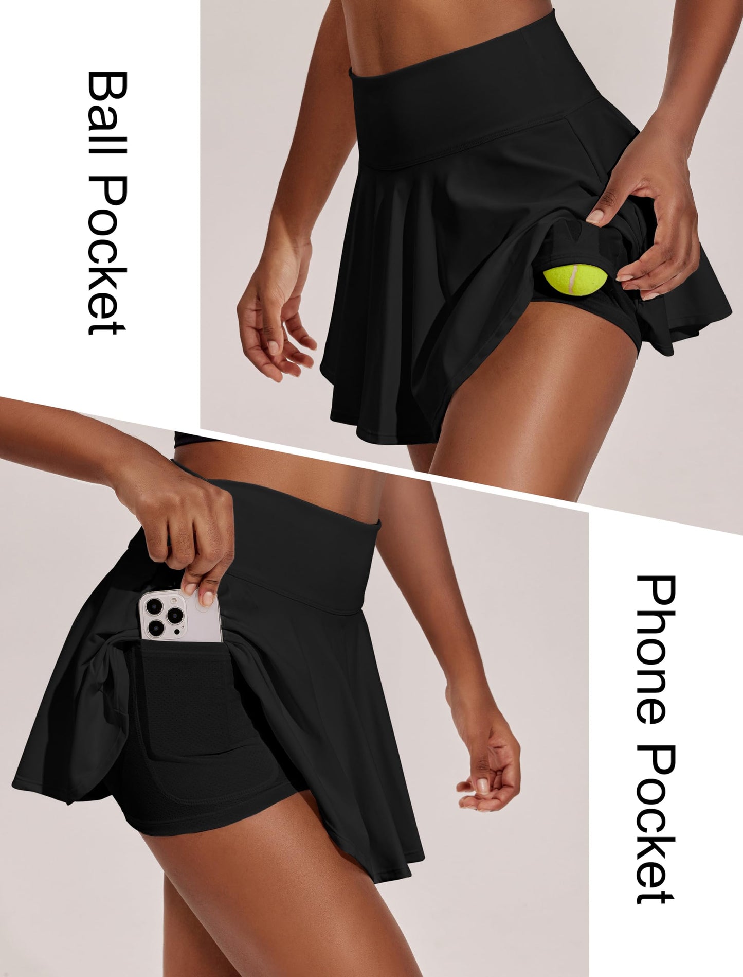 Womens Pleated Tennis Skirt High Waist Golf Skorts with 2 Pockets Pickleball Skirts with Inner Shorts Black M