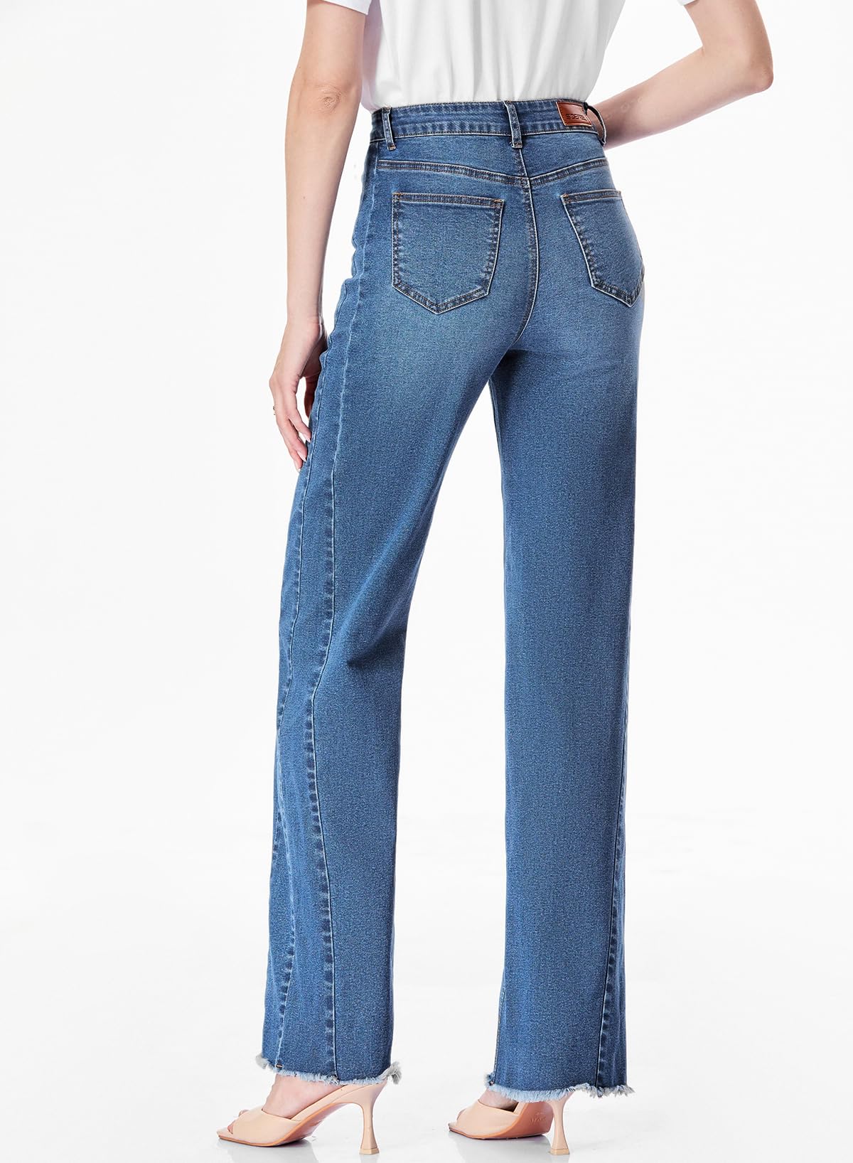 Sidefeel Women's Wide Leg Jeans High Waisted Stretchy Raw Hem Denim Pants Size 6 Blue