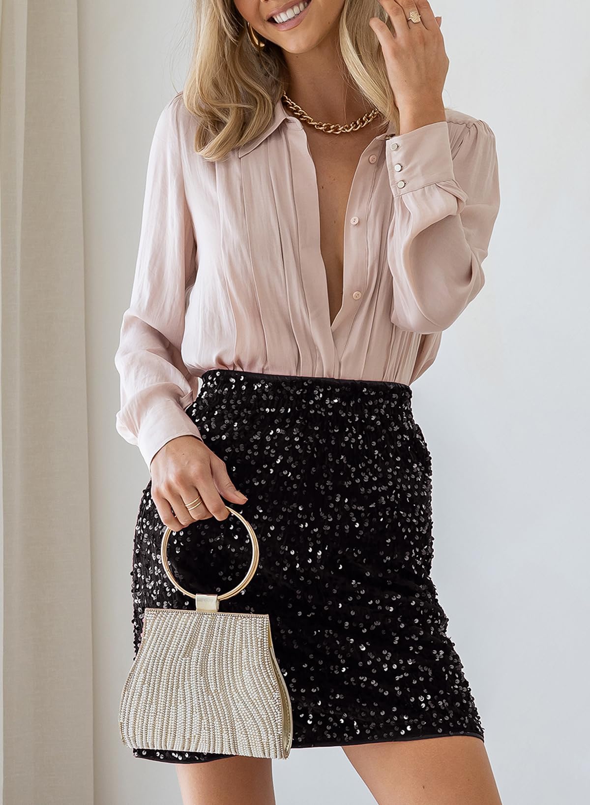 Happy Sailed Women's Sequin Skirt Trendy Fall Winter High Waisted A Line Glitter Mini Skirt Sparkle Night Out Skirts for Women Party Fashion 2025 Black Small
