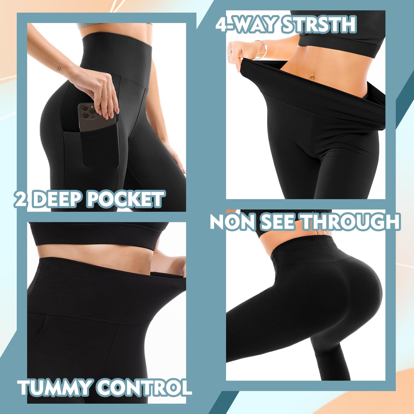 High Waisted Leggings with Pockets Women, Full Length Capri Buttery Soft Stretchy Yoga Pants(Full Black,L-XL)