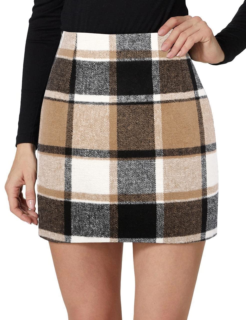 Kinghua Fall Dresses for Women 2025 Sweater Dress Winter Outfits Clothes Tartan Tweed Flannel Corduroy Wool Plaid Dress Mini Skirt (Brown New, M)