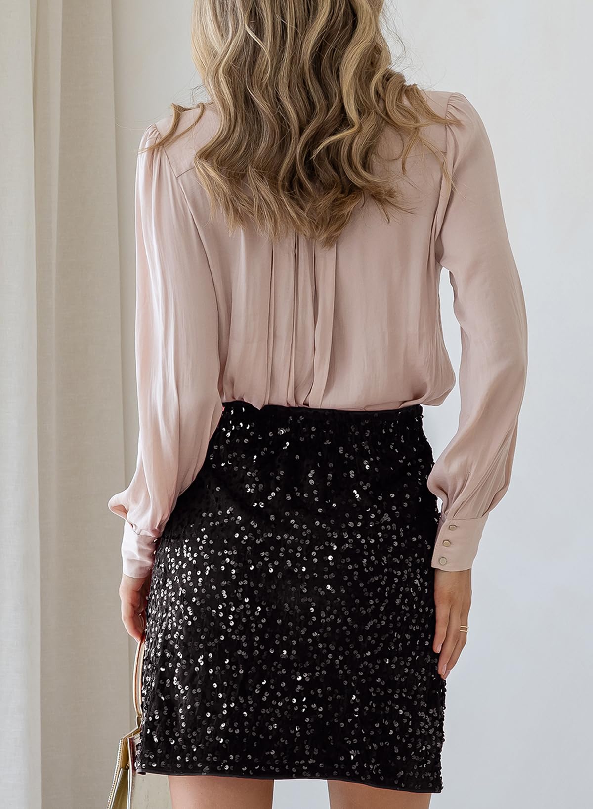 Happy Sailed Women's Sequin Skirt Trendy Fall Winter High Waisted A Line Glitter Mini Skirt Sparkle Night Out Skirts for Women Party Fashion 2025 Black Small
