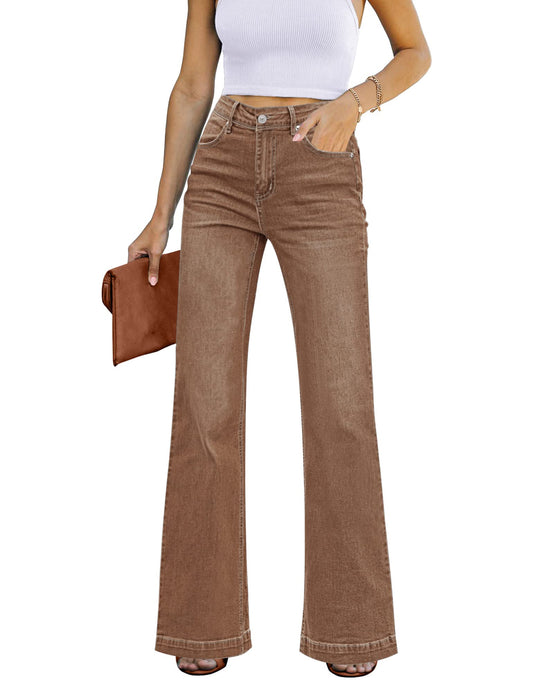 GRAPENT Women's 90s Outfit High Waisted Stretchy Jeans Bootcut Bell Bottom Jeans Petite Color Pecan Brown Size 4-6